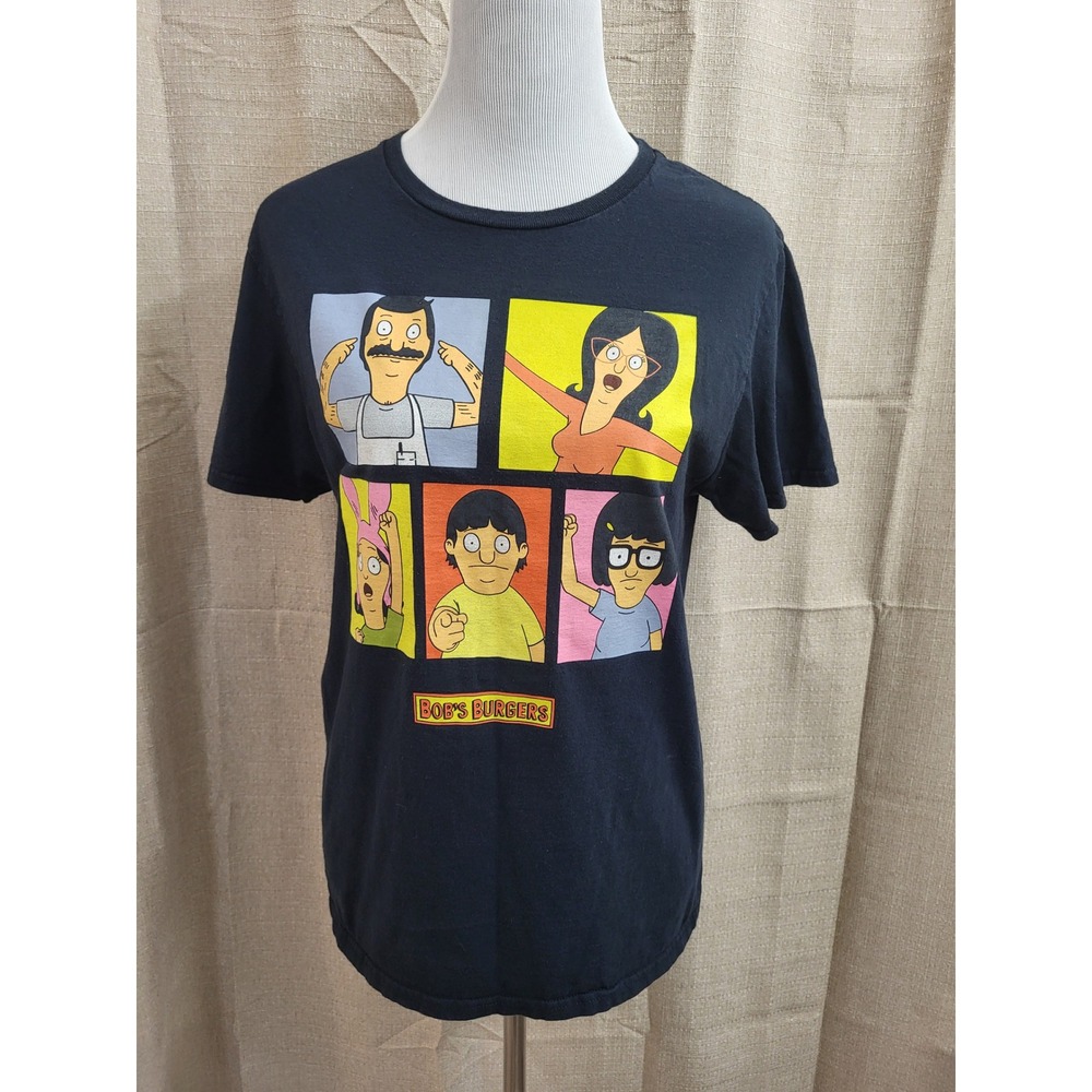 Bobs Burgers Belcher Family Womens Graphic Tee Black Cotton Shirt Medium